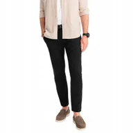 Spodnie męskie - Spodnie męskie chino z ozdobną taśmą w pasie - czarne V1 OM-PACP-0118 S - miniaturka - grafika 1