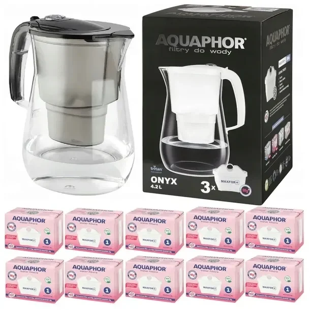 Duży Dzbanek Filtrujący Wodę AQUAPHOR ONYX + 10 wkładów magnezowych Maxfor