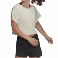 Koszulki i topy damskie - Koszulka damska Adidas Studio Backless sportowa ecru luźna krótki rękaw Xs - miniaturka - grafika 1
