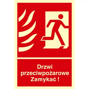 Oznaczenie "Drzwi przeciwpożarowe. Zamykać! Kierunek drogi ewakuacyjnej w prawo" 15 x 22,2 - Numery na dom - miniaturka - grafika 1