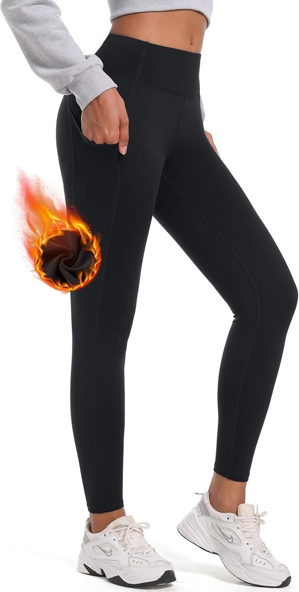Damskie Legginsy Termiczne Sportowe Ocieplane z Wysokim Stanem Czarne XXL