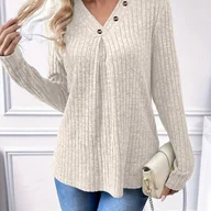 Swetry damskie - TEMU Elegancki Sweter z Dekoltem w Serek dla Kobiet - DﾅＶgi Rﾄ冖aw, Zapinany na Guziki, Jednokolorowy, Regularny Krﾃｳj na Jesieﾅ�/Zimﾄ�, Kolekcja 2025, - miniaturka - grafika 1