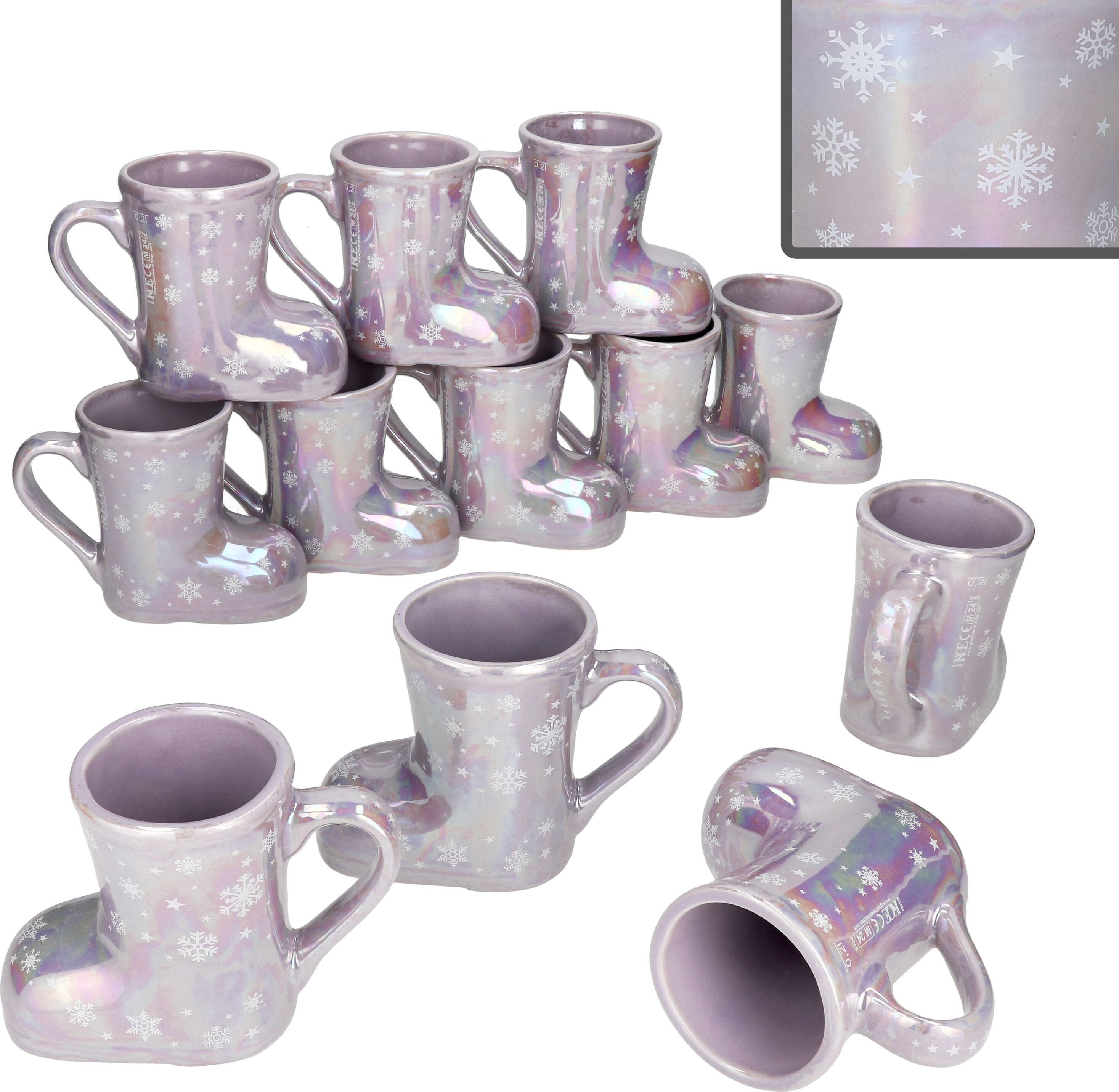 12x kubek ceramiczny z motywem świątecznym w kolorze fioletowym i grzanym winem o pojemności 200 ml