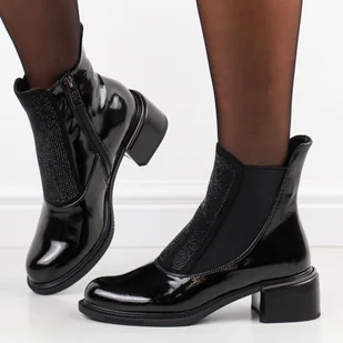 Czarne lakierowane botki damskie na obcasie Vinceza 58403 - Botki damskie - miniaturka - grafika 1