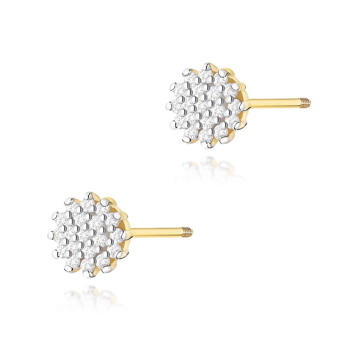 Złote kolczyki K0401 z diamentami żółte złoto sztyft zakręcany pr. 585
