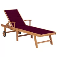 Leżaki ogrodowe - vidaXL Lumarko Leżak z poduszką w kolorze winnej czerwieni, lite drewno tekowe 3063015 - miniaturka - grafika 1