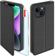 Etui i futerały do telefonów - Etui z klapką do iPhone 14 Zamykane Czarne Futerał + Szkło 9H - miniaturka - grafika 1