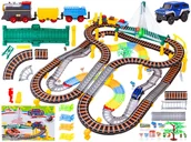 Pociągi dla dzieci - Kolejka 192el. 2w1 Duży Tor Samochodowy Wyścigowy, Elastyczny - miniaturka - grafika 1