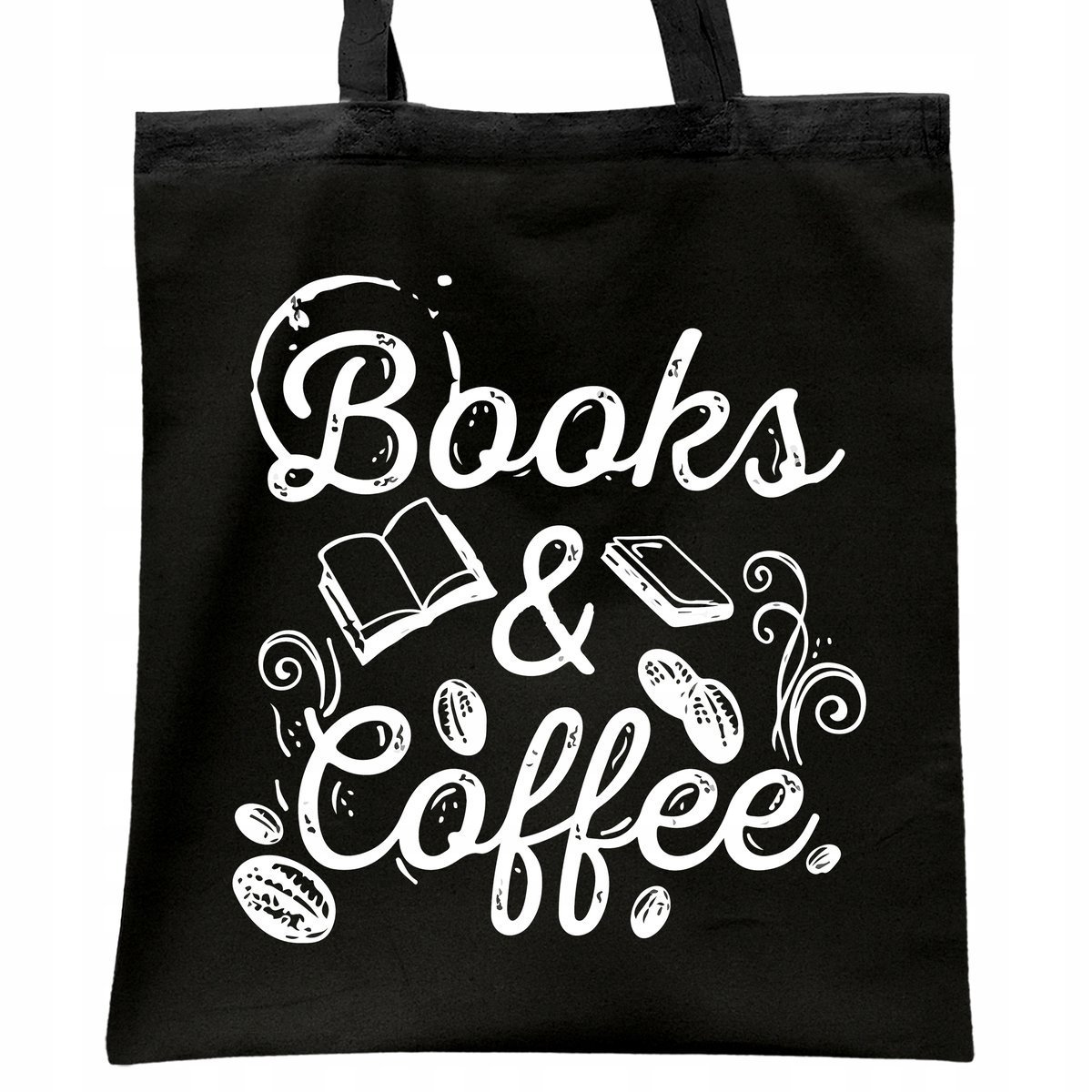 Torba bawełniana czarna na zakupy Books And Coffee Książki Kawa