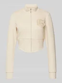 Swetry damskie - Kurtka z dzianiny z naszywką z logo - miniaturka - grafika 1