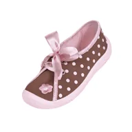 Kapcie damskie - Dziewczęce brązowe kapcie w groszki wiązane - miniaturka - grafika 1