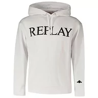 Bluzy męskie - Replay Męska bluza z kapturem, Optical White 001, S - miniaturka - grafika 1