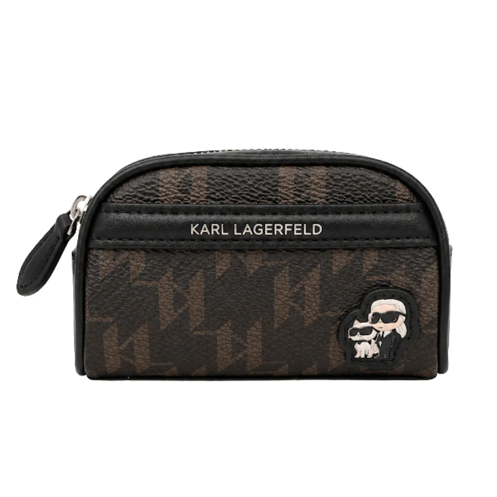KARL LAGERFELD Czarny pasek damski z mini saszetką Ikon Monogram 85
