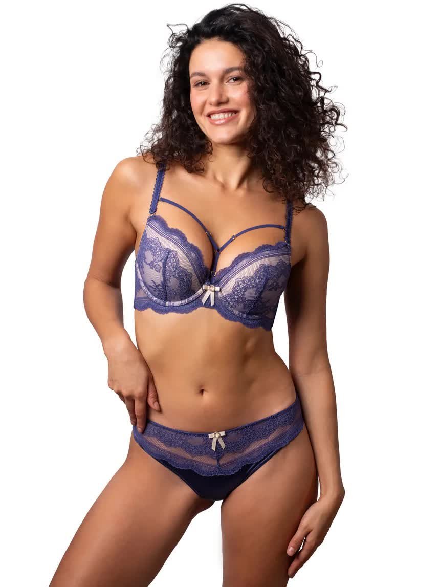 Biustonosz Push Up Z Ozdobnymi Paseczkami DB-9325 Niebieski Agio 75E