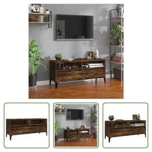 The Living Store szafka pod telewizor dąb wędzony 100x34,5x44,5 cm materiał drewnopochodny - Szafki RTV - miniaturka - grafika 1