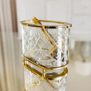COOLER szklany owalny ze złotymi elementami i szczypcami glamour - Akcesoria do lodu - miniaturka - grafika 1