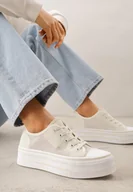 Trampki damskie - Beżowe Plecione Trampki na Platformie Irivana - miniaturka - grafika 1