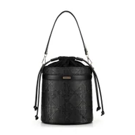 Torebki damskie - Damska torebka worek z plecioną teksturą czarna - miniaturka - grafika 1