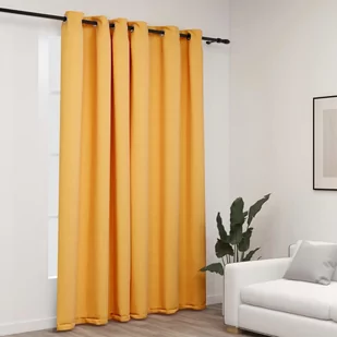 vidaXL Zasłony stylizowane na lniane, przelotki, żółte, 290x245 cm - Zasłony - miniaturka - grafika 1