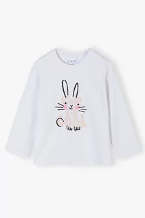 Bluzki dla dziewczynek - Biała bluzka dla dziewczynki z króliczkiem - długi rękaw - grafika 1