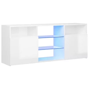 vidaXL Szafka TV z oświetleniem LED, biała, połysk, 120x30x50 cm - Szafki RTV - miniaturka - grafika 1