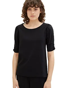 TOM TAILOR Damska koszulka z marszczeniem na rękawach, 14482 – Deep Black, 3XL - Koszulki i topy damskie - miniaturka - grafika 1