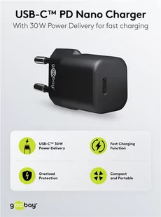 Ładowarka sieciowa USB-C PD GaN 30W Goobay CZARNA - Ładowarki do telefonów - miniaturka - grafika 3
