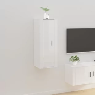 Lumarko Wisząca szafka TV, wysoki połysk, biała, 40x34,5x100 cm - Szafki RTV - miniaturka - grafika 1
