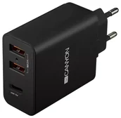 Ładowarki do telefonów - Canyon H-08 2x USB-A 1x USB-C 42W PD Czarna - miniaturka - grafika 1