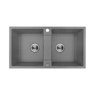 Zlewozmywaki - Kuchinox Rab Zlewozmywak granitowy dwukomorowy 76x44 cm szary SBF_520Y - miniaturka - grafika 1