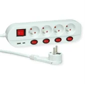 Listwy zasilające - Listwa zasilająca ROLINE, 4-drożna, UTE, z indywidualnymi włącznikami/wyłącznikami, 1x USB A, 1x USB C, 1,5 m 19.07.2346 - miniaturka - grafika 1