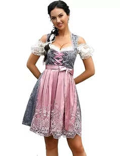 KOJOOIN Damska sukienka Dirndl 3-częściowa żakardowa sukienka ludowa krótka z fartuchem Dirndl na Oktoberfest rozm. 34-48, Szary żakard (3-częściowy), 40 - Fartuchy i rękawice kuchenne - miniaturka - grafika 1