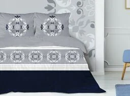 Greno Pościel satynowa 160x200 Elle Glamour szara granatowa w pudełku XQ - Pościel - miniaturka - grafika 1
