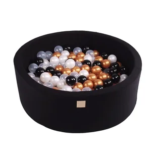 MeowBaby® Okrągły Suchy Basen z Piłeczkami 7cm dla Dziecka, 90x30cm/250 piłek, Bawełniany, Czarny, Model Glamour - Suche baseny - miniaturka - grafika 1