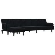 Narożniki - Sofa rozkładana L, czarna, 260x140x70 cm, aksamit - miniaturka - grafika 1