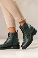Botki damskie - Zielone botki skórzane damskie Sergio Leone na szerokim klocku ozdobna podeszwa sznurowane YG74827-H - miniaturka - grafika 1