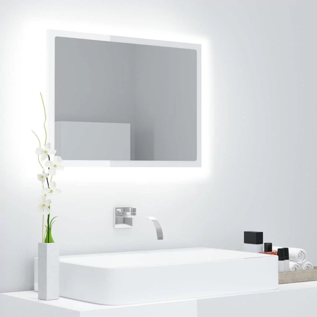 vidaXL Lumarko Lustro łazienkowe z LED, białe na wysoki połysk, 60x8,5x37 cm 804921