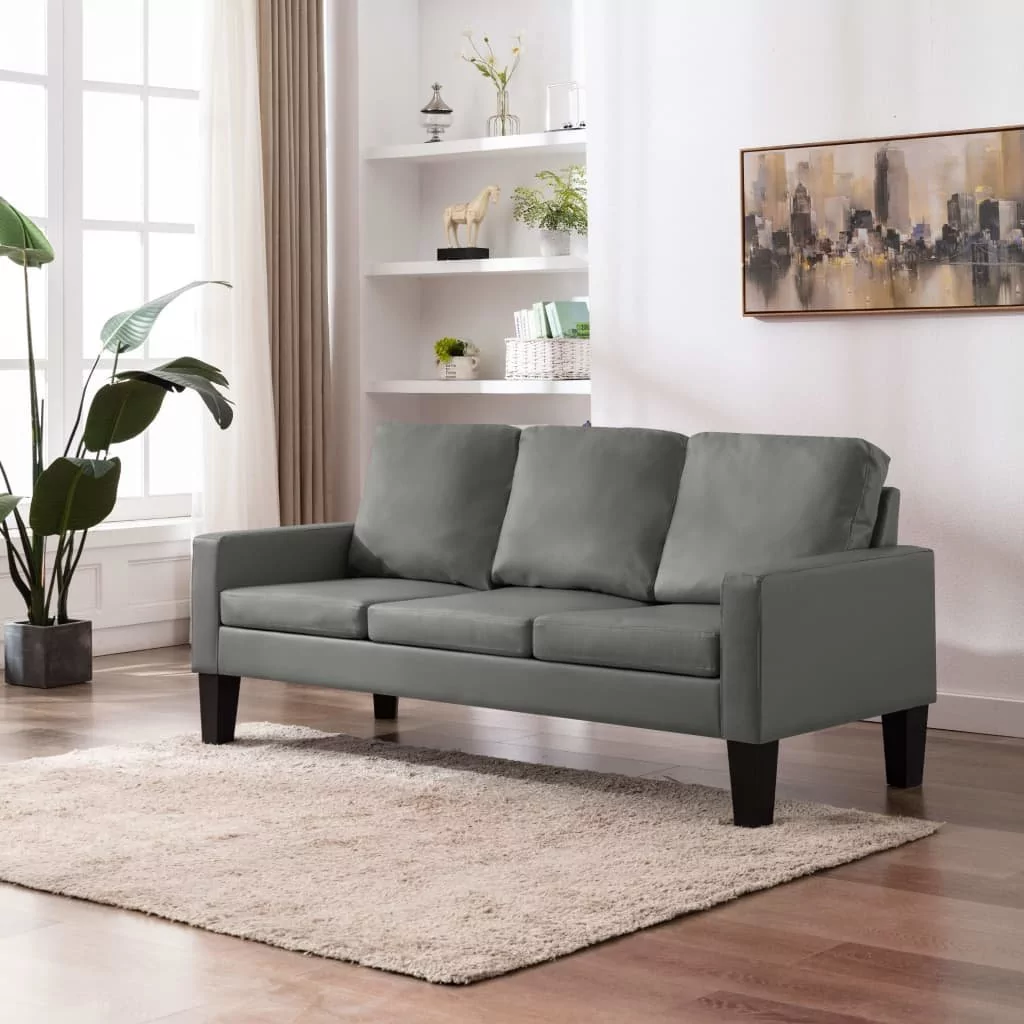 vidaXL 3-osobowa sofa, szara, sztuczna skóra