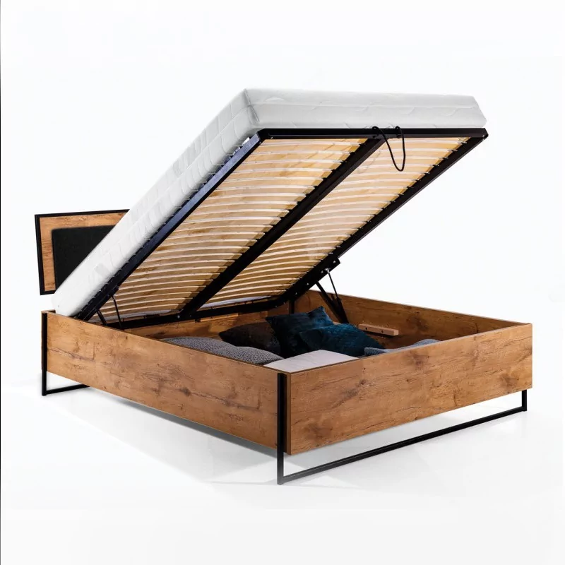 Łóżko LOFT NEW ELEGANCE drewniane : Rozmiar materaca - 160x200, Pojemnik - Z pojemnikiem