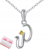 Biżuteria dla dzieci - NASZYJNIK SREBRNY LITERA W LITERKA IMIĘ INICJAŁY ŁAŃCUSZEK Z ZAWIESZKĄ 925 - miniaturka - grafika 1