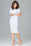 Spódnice - Jasnoniebieski Casualowy Komplet Bluzka z Wiązaniem i Ołówkowa Spódnica Midi - miniaturka - grafika 1