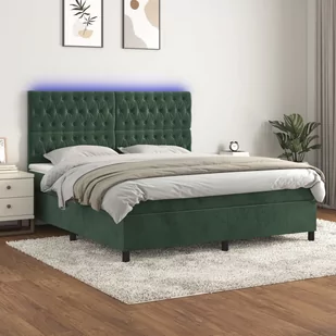vidaXL Łóżko kontynentalne z materacem i LED zielony aksamit 180x200cm - Łóżka - miniaturka - grafika 1