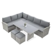 Meble ogrodowe - Narożnik technorattanowy SALO + PUFY Stone Grey - miniaturka - grafika 1