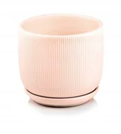 Donice - POLNIX Doniczka ceramika podstawka donica tłoczona różowa - miniaturka - grafika 1