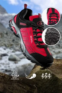 Czerwone buty trekkingowe damskie sznurowane z czarnymi dodatkami softshell Casu B1528-4 - Buty trekkingowe damskie - miniaturka - grafika 1