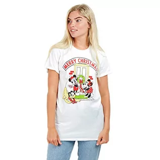 Koszulki i topy damskie - Disney Damska koszulka Mickey Merry Xmas, biały, L - grafika 1