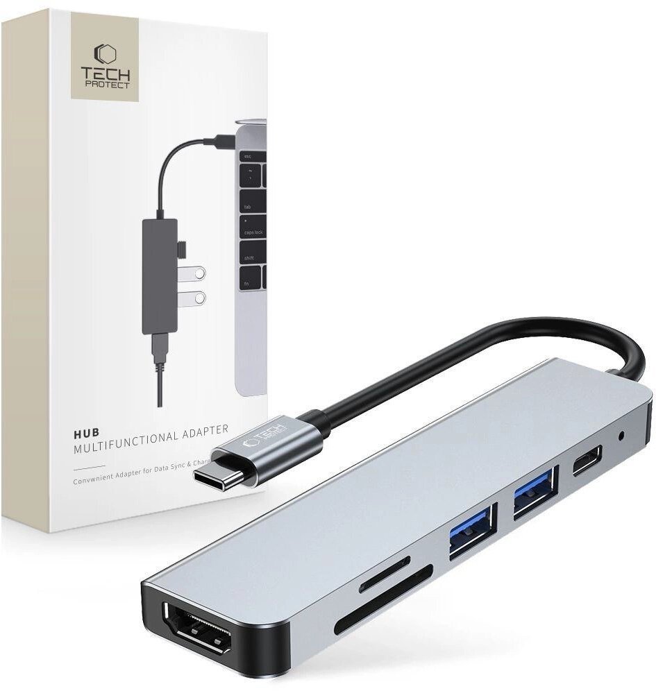 HUB USB Tech-Protect HUB Tech-Protect V4 6w1 USB-C - USB-A 3.0 / USB-A 2.0 / USB-C / HDMI / czytnik kart micro SD / TF / SD - szary