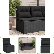 Sofy ogrodowe - The Living Store Sofa ogrodowa bez podłokietników z poduszkami z czarnego polirattanu - miniaturka - grafika 1