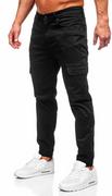 Spodnie męskie - Czarne spodnie materiałowe joggery bojówki męskie Denley S201 - miniaturka - grafika 1