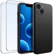 Etui i futerały do telefonów - ZESTAW Etui do iPhone 13 14 Matowe Czarne Silikon 2 SZTUKI SZKŁO - miniaturka - grafika 1
